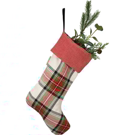 Cream Plaid Christmas Stocking - Cotton