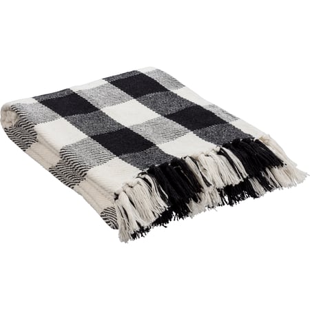 Black Buff Check Throw Blanket - Cotton