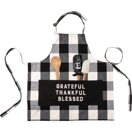 Grateful Thankful Blessed Apron - Cotton, Metal