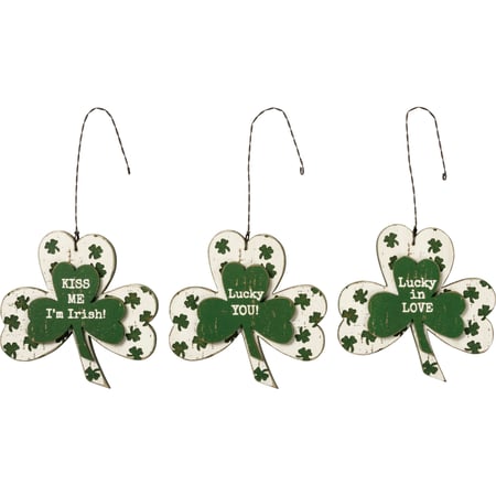 Shamrock Ornament Set - Wood, Wire