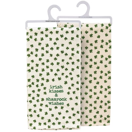 Irish Kisses & Shamrock Wishes Kitchen Towel - Cotton, Linen
