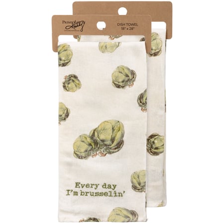 Every Day I'm Brusselin' Kitchen Towel - Cotton, Linen