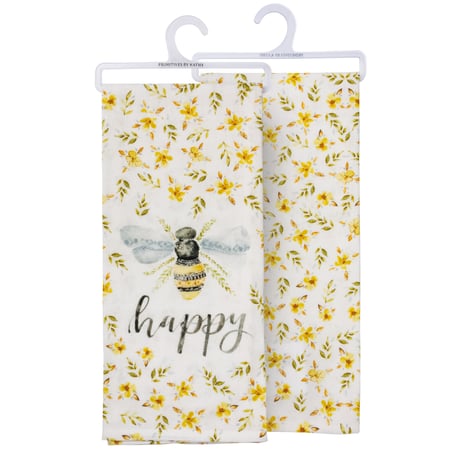 Floral Bee Happy Kitchen Towel - Cotton