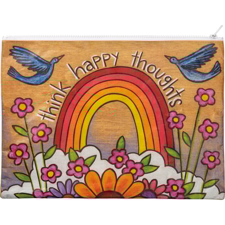 Think Happy Thoughts Zipper Folder - Post-Consumer Material, Plastic, Metal