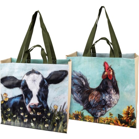Rooster And Cow Market Tote - Post-Consumer Material, Nylon