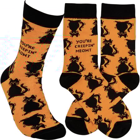 You're Creepin' Meowt Socks - Cotton, Nylon, Spandex