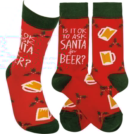 Is It Ok To Ask Santa For Beer Socks - Cotton, Nylon, Spandex
