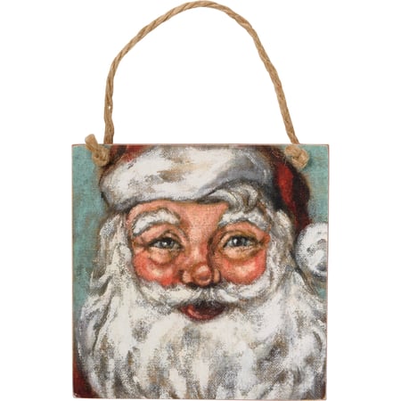 Santa Ornament - Wood, Paper, Jute