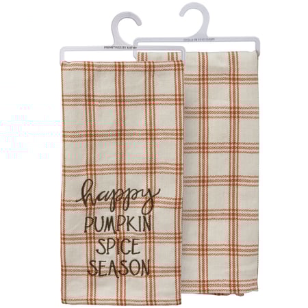 Happy Pumpkin Spice Season Plaid Kitchen Towel - Cotton