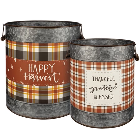 Happy Harvest Bucket Set - Metal, Paper, Wood