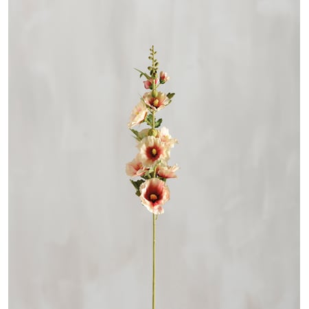 Pink Hollyhock Floral Pick - Plastic, Fabric, Wire