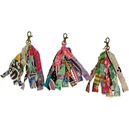 Kantha Strips Keychain - Cotton, Metal