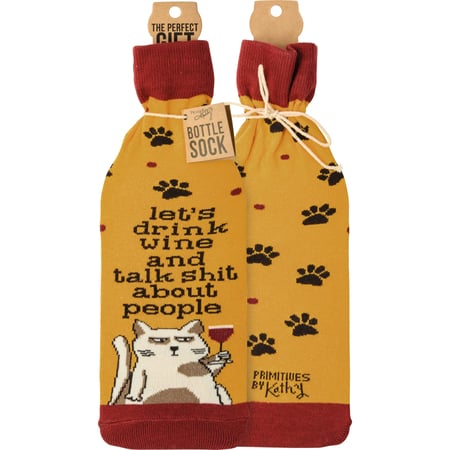 Let's Drink Wine Talk About People Bottle Sock - Cotton, Nylon, Spandex