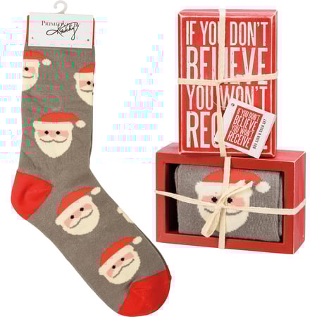 You Won't Receive Box Sign And Sock Set - Wood, Cotton, Nylon, Spandex, Ribbon