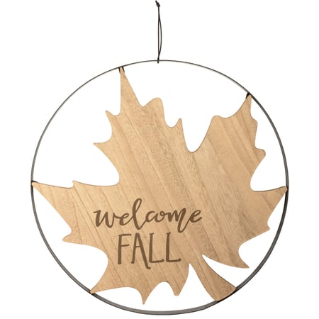 Welcome Fall Leaf Wall Decor - Metal, Wood, Leather