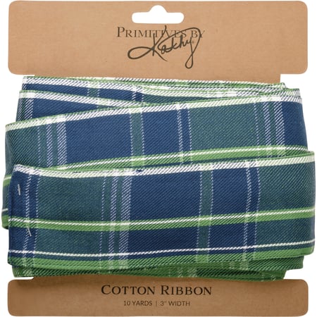 Blue Plaid Ribbon - Cotton, Wire