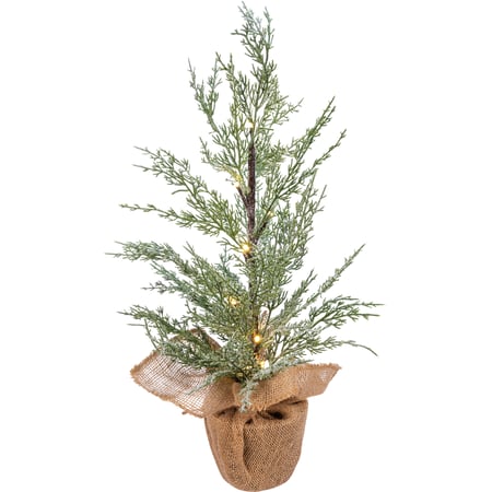 Potted Cedar Medium Tree - Plastic, Wire, Lights, Burlap