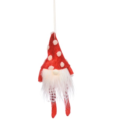 Red Polka Dot Gnome Ornament - Polyester, Plastic, LED