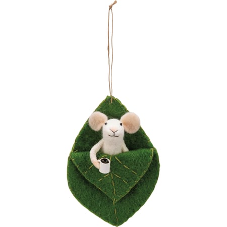 Mouse In Leaf Bed Critter - Felt, Polyester Plastic