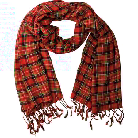 Red And Black Plaid Scarf - Rayon