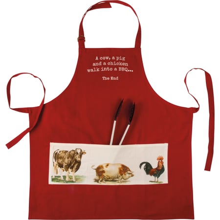 Cow Pig & Chicken Walk Into A BBQ The End Apron - Cotton, Metal