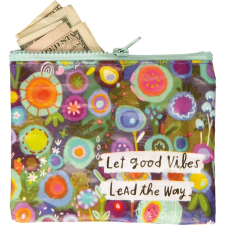 Let Good Vibes Lead The Way Zipper Wallet - Post-Consumer Material, Plastic, Metal