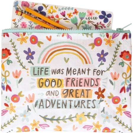 Good Friends And Great Adventures Zipper Pouch - Post-Consumer Material, Plastic, Metal