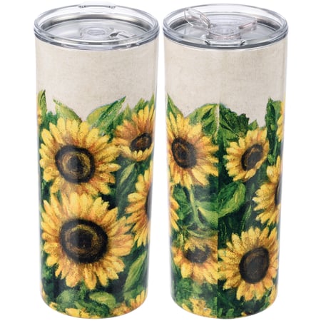 Sunflower Coffee Tumbler - Stainless Steel, Plastic