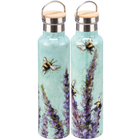 Bee And Lavender Insulated Bottle - Stainless Steel, Bamboo