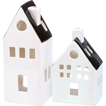 Black And White Houses Figurine Set - Ceramic