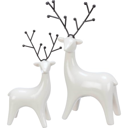 Black & White Deer Figurine Set - Ceramic, Metal