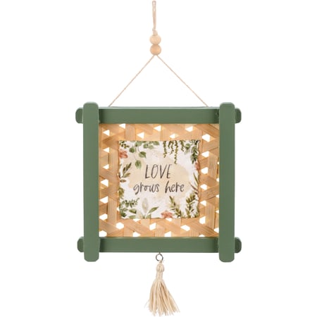 Love Grows Here Ornament - Wood, Rattan, Fabric