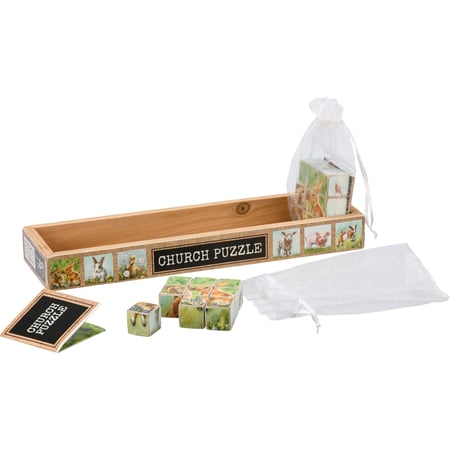 Young Farm Friends Church Puzzle - Wood, Paper, Fabric, Metal, Ribbon
