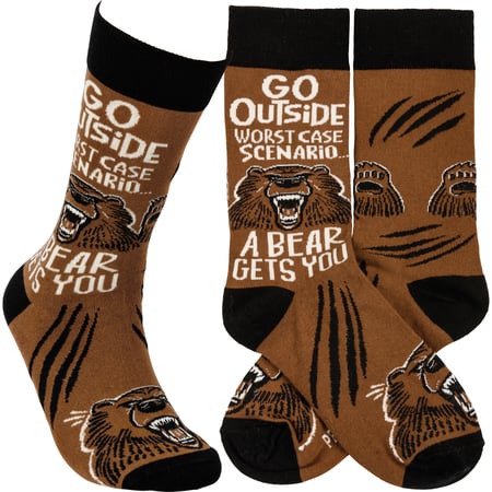 Go Outside Worst Case Scenario A Bear Socks - Cotton, Nylon, Spandex