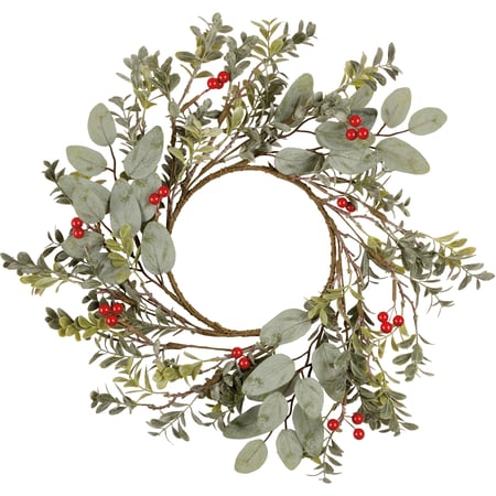 Eucalyptus And Berries Wreath - Plastic, Wire, Fabric