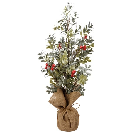 Eucalyptus And Berries Medium Tree - Plastic, Wire, Fabric, Burlap