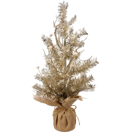 Small Champagne Tinsel Tree - Plastic, Tinsel, Wire, Burlap, Glitter