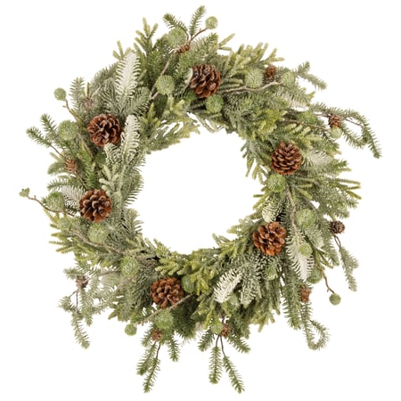 Large Mixed Evergreen Wreath - Plastic, Wire, Pinecones, Glitter
