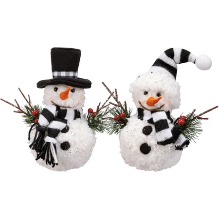 Mr And Mrs Snowman Critter Set - Cotton, Foam, Plastic, Felt, Mica