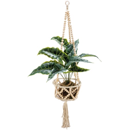 Beaded Plant Hanger - Cotton, Polyester, Wood