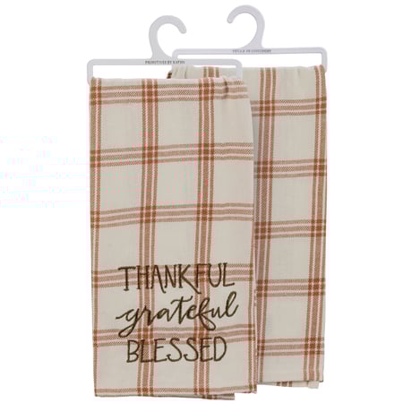 Thankful Grateful Blessed Plaid Kitchen Towel - Cotton