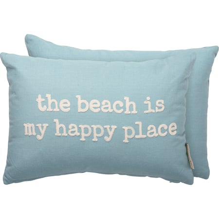 The Beach Is My Happy Place Pillow - Cotton, Zipper