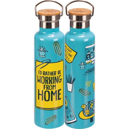 Rather Be Working From Home Insulated Bottle - Stainless Steel, Bamboo