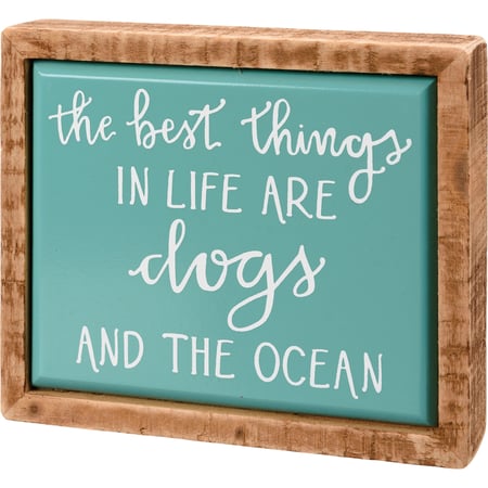 Best Things Are Dogs And The Ocean Box Sign Mini - Wood