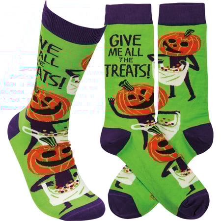 Give Me All The Treats Socks - Cotton, Nylon, Spandex