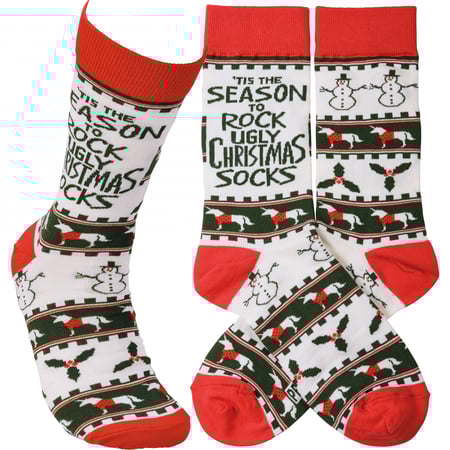 Season To Rock The Ugly Christmas Socks Socks - Cotton, Nylon, Spandex