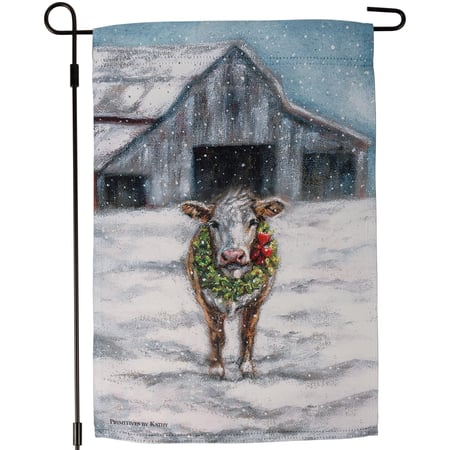 Cow With Wreath Garden Flag - Polyester