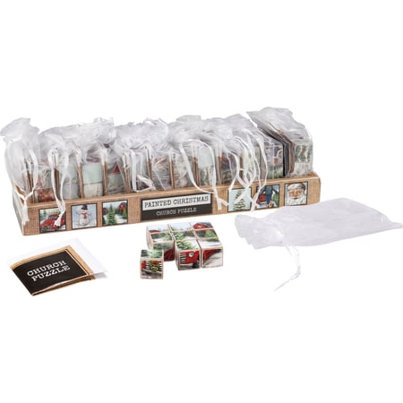 Christmas Farm Church Puzzle - Wood, Paper, Fabric, Metal, Ribbon