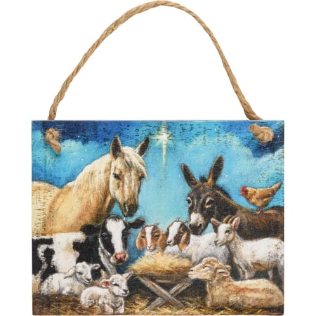 Nativity Ornament - Wood, Jute