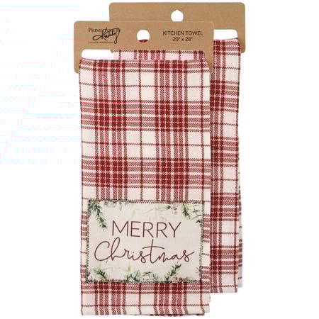 Merry Christmas Red Plaid Kitchen Towel - Cotton